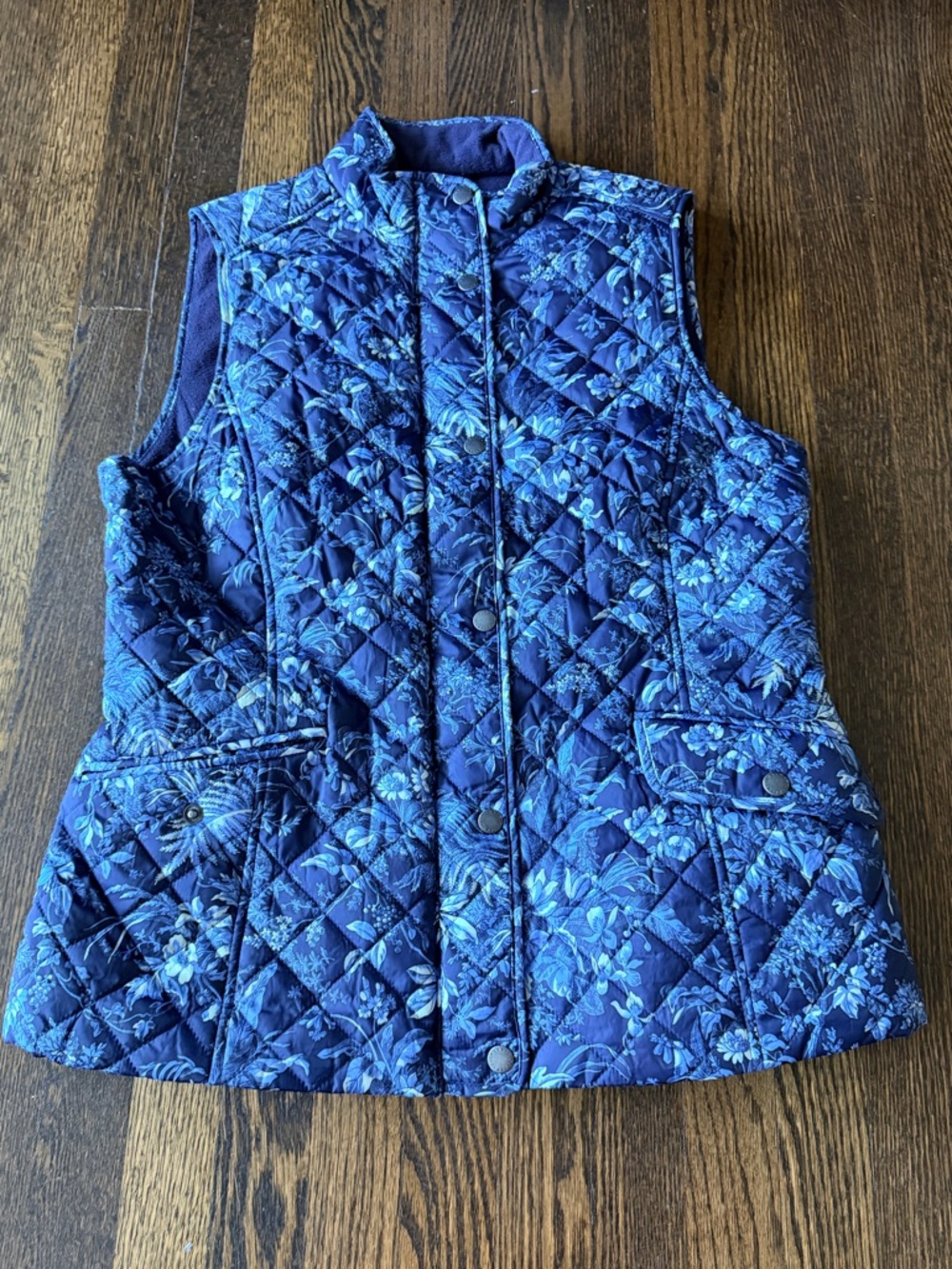Talbots Blue Quilted Floral Vest fleece puffer small